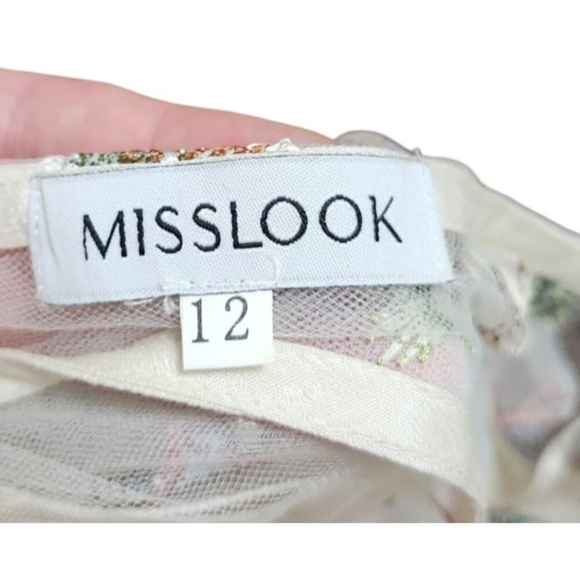 Misslook Mesh Sheer Floral Embroidered Dress Boho Cottagecore Midi 3/4 Sleeve 12 - Picture 9 of 16